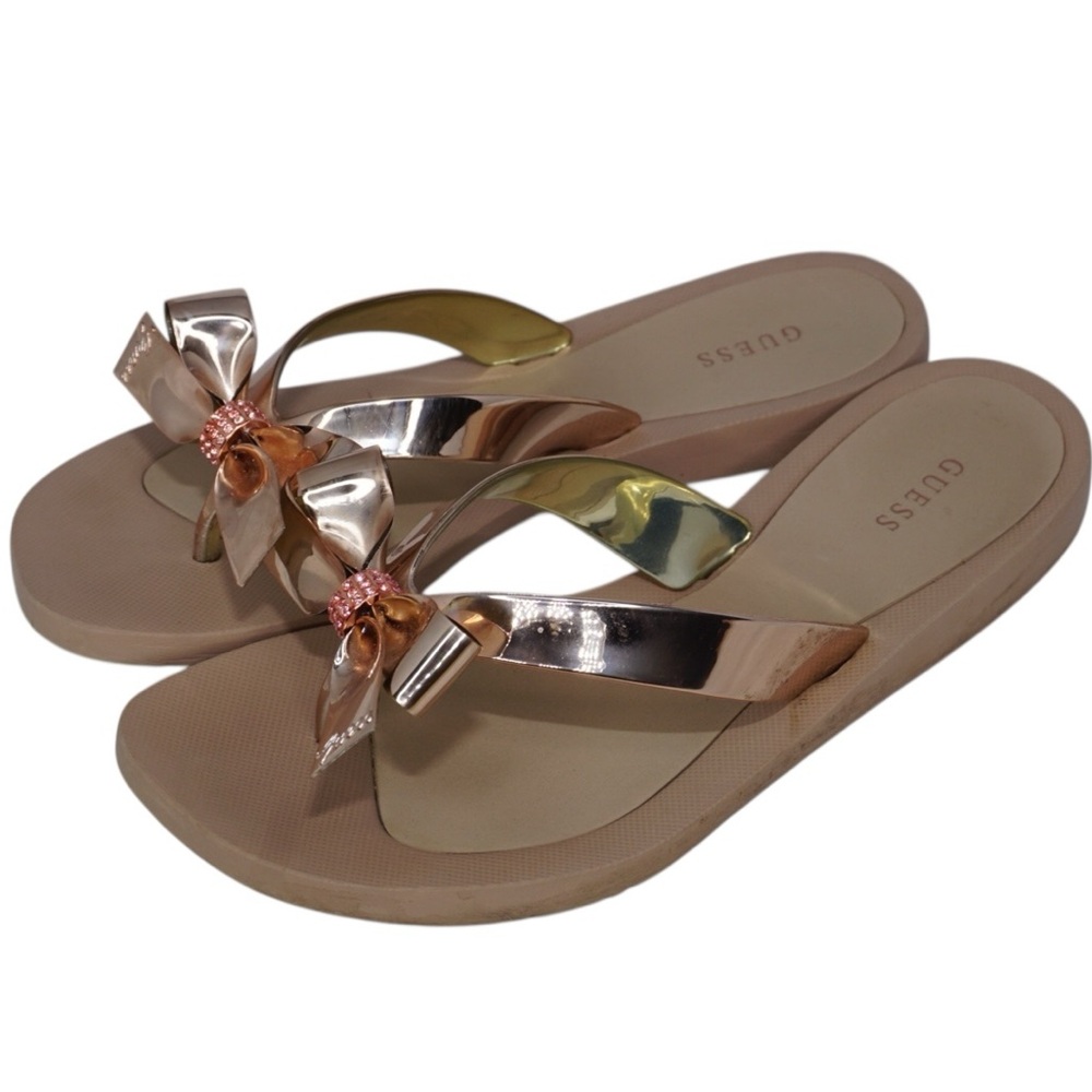 Guess Silver Pink Sandals with Metallic Bow, Size 38